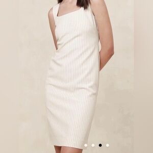 BANANA REPUBLIC | SCULPTED SHEATH DRESS WHITE PIN STRIPED CAP SLEEVES SIZE 14